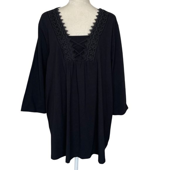 Catherines Lace Crochet Neckline Black Top Women’s Plus Size 3X Crisscross - Picture 1 of 8